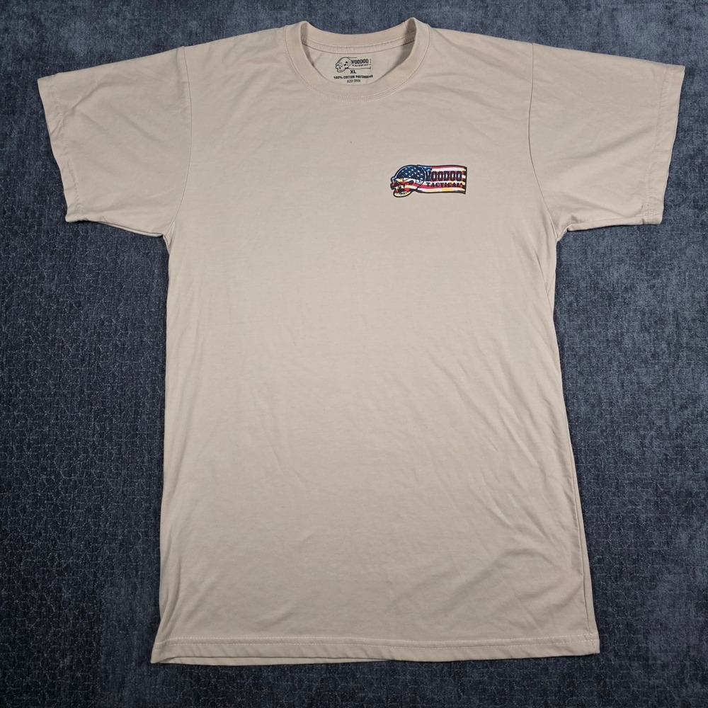 Voodoo Tactical Graphic Tee Mens XL Tan Patriotic American Flag Skull T Shirt